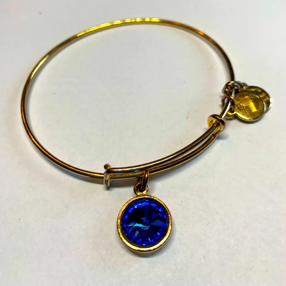 3/$20 Alex and Ani sapphire blue September stone birthstone gold tone bracelet